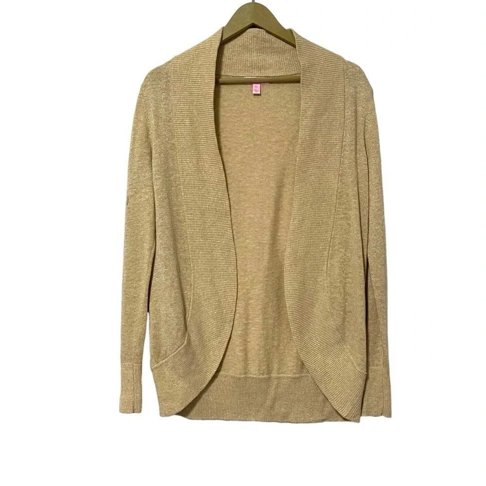 Lilly Pulitzer XS Gold Open Front Metallic Cardigan Holiday Christmas Party - Picture 1 of 7